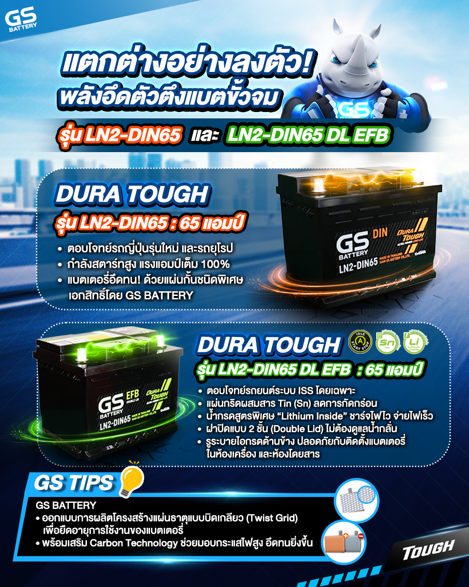 แตกต่างอย่างลงตัว! แบตพลังอึดขั้วจม รุ่น LN2-DIN65 และ LN2-DIN65 DL EFB